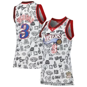 Allen Iverson Philadelphia 76ers Stylish Women's 2000 Doodle Swingman Jersey White