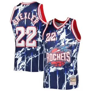 Clyde Drexler Gorgeous Houston Rockets 1996/97 Hardwood Classics Marble Swingman Jersey Navy