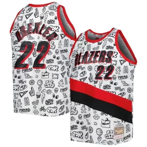 Clyde Drexler Portland Trail Blazers 1991/92 Stylish Hardwood Classics Doodle Swingman Player Jersey White