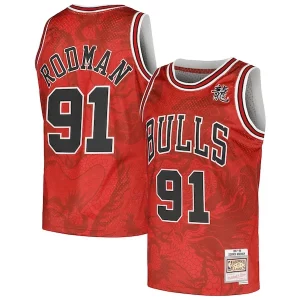 Dennis Rodman Chicago Bulls 1997/98 Hardwood Classics Eye - catching Asian Heritage 6.0 Swingman Throwback Player Jersey Red