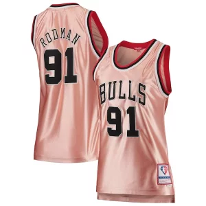 Dennis Rodman Chicago Bulls Women's 75th Anniversary Rose Gold 1997 Swingman Jersey Chic Pink
