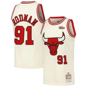 Dennis Rodman Trendy Chicago Bulls Chainstitch Swingman Jersey Cream