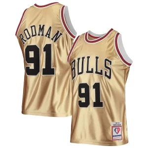 Dennis Unique Rodman Chicago Bulls 75th Anniversary 1997/98 Hardwood Classics Swingman Jersey Gold