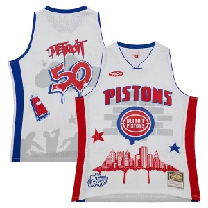 Detroit Pistons x Tats Premium Cru Hardwood Classics Fashion Jersey White