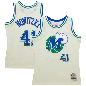 Dirk Nowitzki Dallas Mavericks Chainstitch Swingman Stylish Jersey Cream