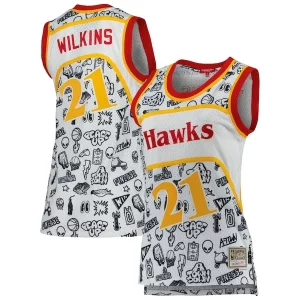 Dominique Wilkins Atlanta Hawks Women's 1986 Doodle Swingman Jersey White Eye - catching