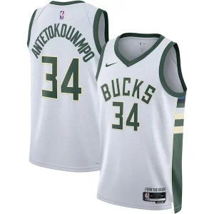Giannis Antetokounmpo Milwaukee Bucks Nike Unisex Swingman Gorgeous Jersey Association Edition White/Hunter Green