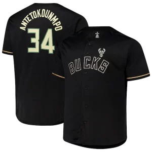 Giannis Antetokounmpo Milwaukee Bucks Profile Big & Tall Name & Number Button Up Jersey Unique Black