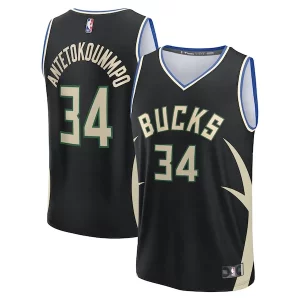 Giannis Antetokounmpo Milwaukee Bucks Youth Fast Break Replica Player Jersey Statement Eye - catching Edition Black