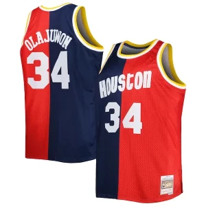 Hakeem Olajuwon Houston Rockets Big Eye - catching & Tall Hardwood Classics 1993/94 Split Swingman Jersey Navy/Red