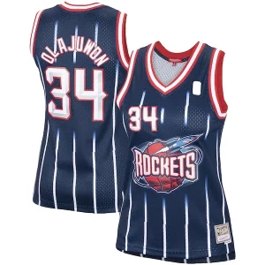 Hakeem Olajuwon Houston Rockets Women's Hardwood Classics Swingman Jersey Fabulous Navy/Red