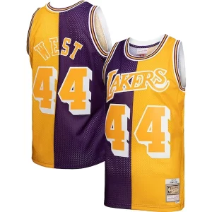 Jerry West Unique Los Angeles Lakers Hardwood Classics 1971/72 Split Swingman Jersey Purple/Gold