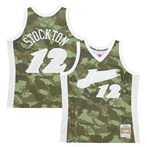 John Stockton Unique Utah Jazz Hardwood Classics 1998/99 Ghost Green Swingman Jersey Camo
