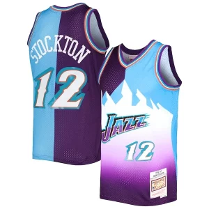 John Unique Stockton Utah Jazz Hardwood Classics 1996/97 Split Swingman Jersey Purple/Turquoise