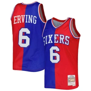 Julius Fabulous Erving Philadelphia 76ers Hardwood Classics 1982/83 Split Swingman Jersey Royal/Red