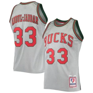 Kareem Abdul Jabbar Milwaukee Bucks Premium 75th Anniversary 1971/72 Hardwood Classics Swingman Jersey Silver