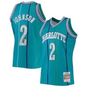 Larry Johnson Charlotte Hornets 1996/97 Hardwood Classics NBA 75th Chic Anniversary Diamond Swingman Jersey Teal