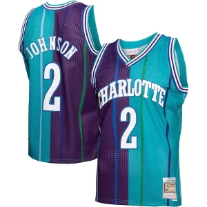 Larry Johnson Charlotte Hornets Hardwood Classics Split Swingman Jersey Teal/Purple Stylish