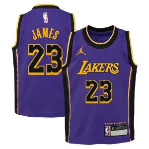 LeBron James Los Angeles Lakers Jordan Stylish Brand Preschool 2022/23 Dri FIT Replica Jersey Statement Edition Purple