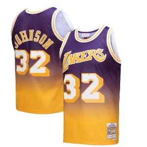 Magic Johnson Los Angeles Lakers 1984/85 Hardwood Classics Fadeaway Swingman Player Stylish Jersey Gold/Purple