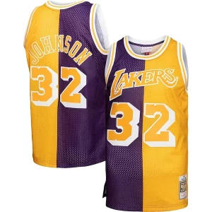 Magic Johnson Los Angeles Lakers Big & Tall Hardwood Chic Classics 1984/85 Split Swingman Jersey Purple/Gold