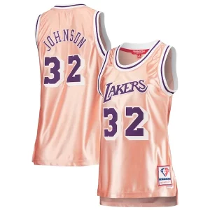Magic Johnson Los Gorgeous Angeles Lakers Women's 75th Anniversary Rose Gold 1984 Swingman Jersey Pink