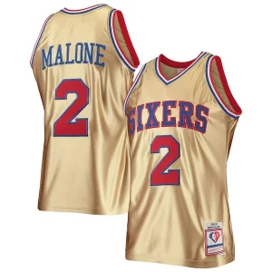 Moses Malone Stylish Philadelphia 76ers 75th Anniversary 1982/83 Hardwood Classics Swingman Jersey Gold
