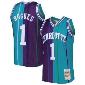 Muggsy Bogues Charlotte Hornets Hardwood Classics 1992/93 Split Swingman Jersey Teal/Purple Premium