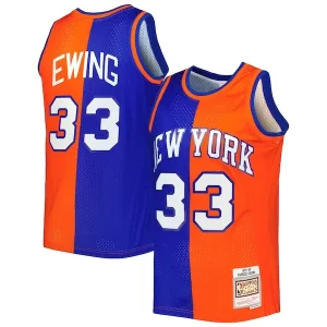 Patrick Ewing New York Knicks Hardwood Classics 1991/92 Elegant Split Swingman Jersey Blue/Orange