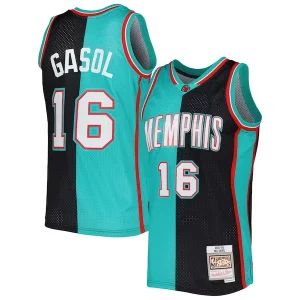 Pau Stylish Gasol Memphis Grizzlies Hardwood Classics 2001/02 Split Swingman Jersey Black/Turquoise
