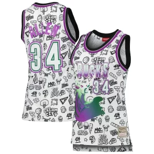 Ray Allen Milwaukee Bucks Elegant Women's 1996 Doodle Swingman Jersey White