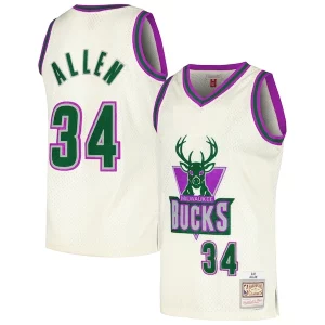 Ray Fabulous Allen Milwaukee Bucks Chainstitch Swingman Jersey Cream