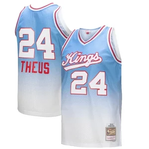 Reggie Theus Sacramento Kings 1985/86 Hardwood Classics Fadeaway Swingman Player Jersey Premium White/Light Blue