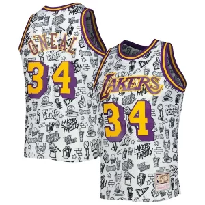 Shaquille O'Neal Los Angeles Lakers 1996/97 Hardwood Classics Doodle Swingman Jersey White Gorgeous
