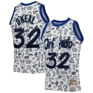 Shaquille O'Neal Orlando Magic 1994/95 Hardwood Classics Doodle Stylish Swingman Player Jersey White