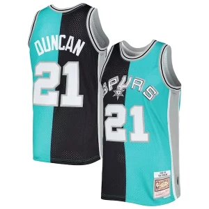 Tim Fabulous Duncan San Antonio Spurs Hardwood Classics 1998/99 Split Swingman Jersey Black/Teal