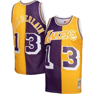 Wilt Chamberlain Los Angeles Lakers Hardwood Classics 1971/72 Split Swingman Jersey Elegant Purple/Gold